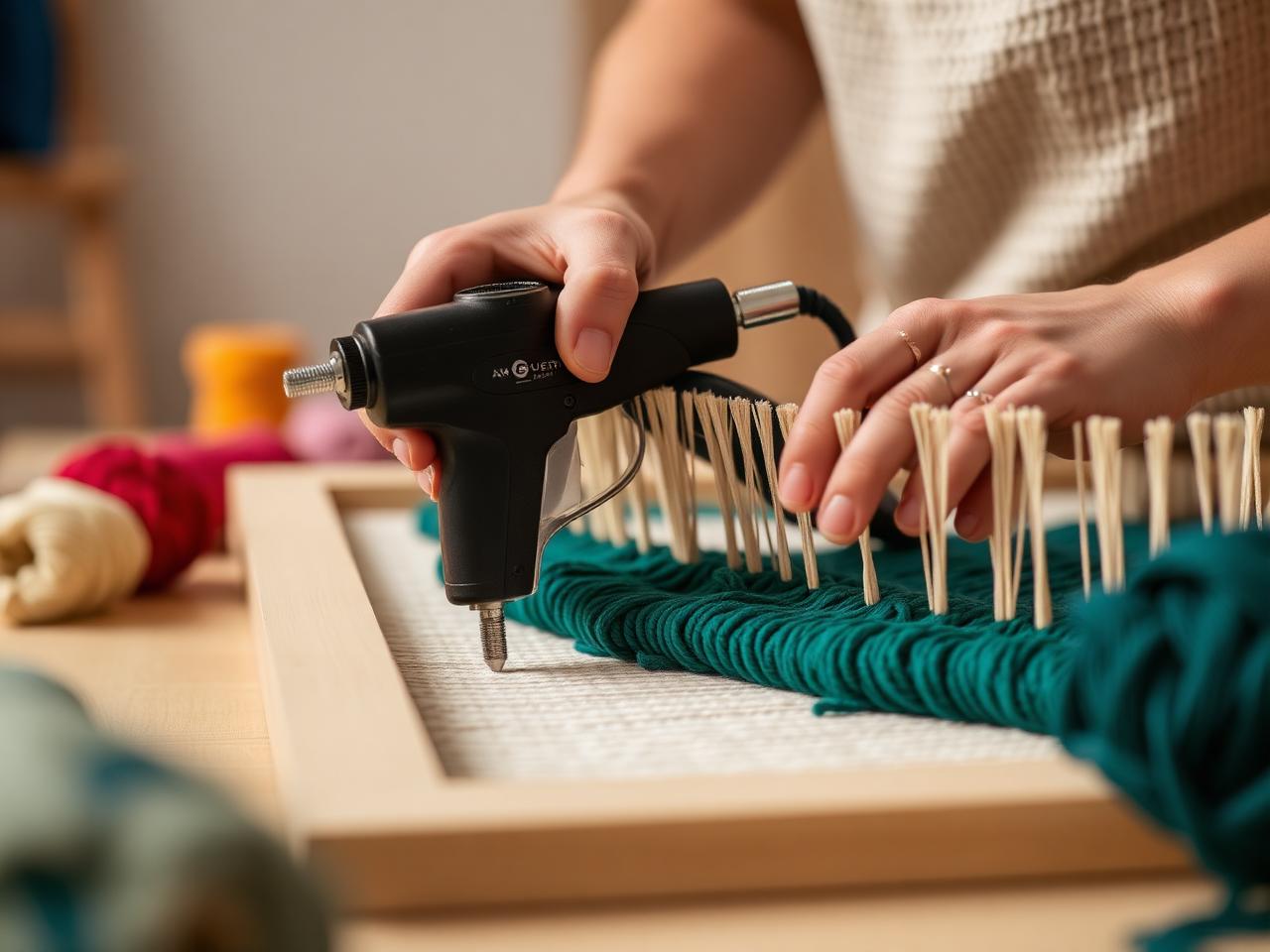 Proceso de tufting artesanal hecho a mano en Colombia por el taller Max Tufting
